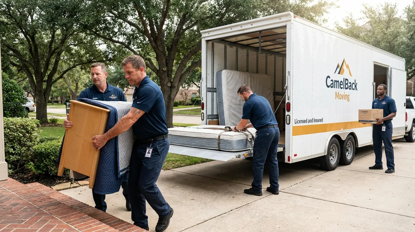 Crew loading residential truck for cross-state move from Shelbyville, MO